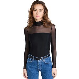 commando Women's Chic Mesh Mockneck Long Sleeve Covered Thong Bodysuit, Black, S